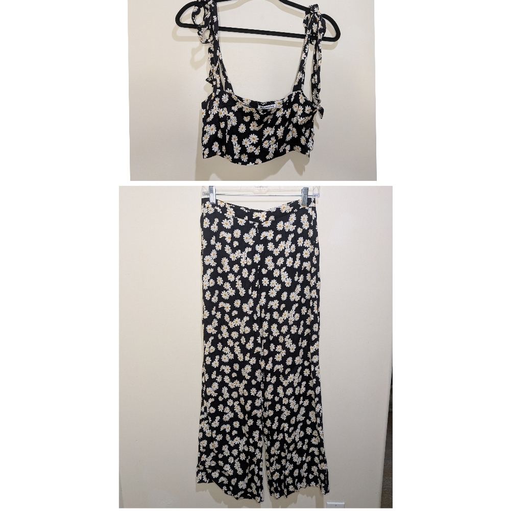 Reformation Black and White Floral Daisy Crop Top & Pants Set Spring